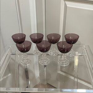 Set of 7 Fostoria American Lady Amethyst Purple Liquor Cordial Glasses